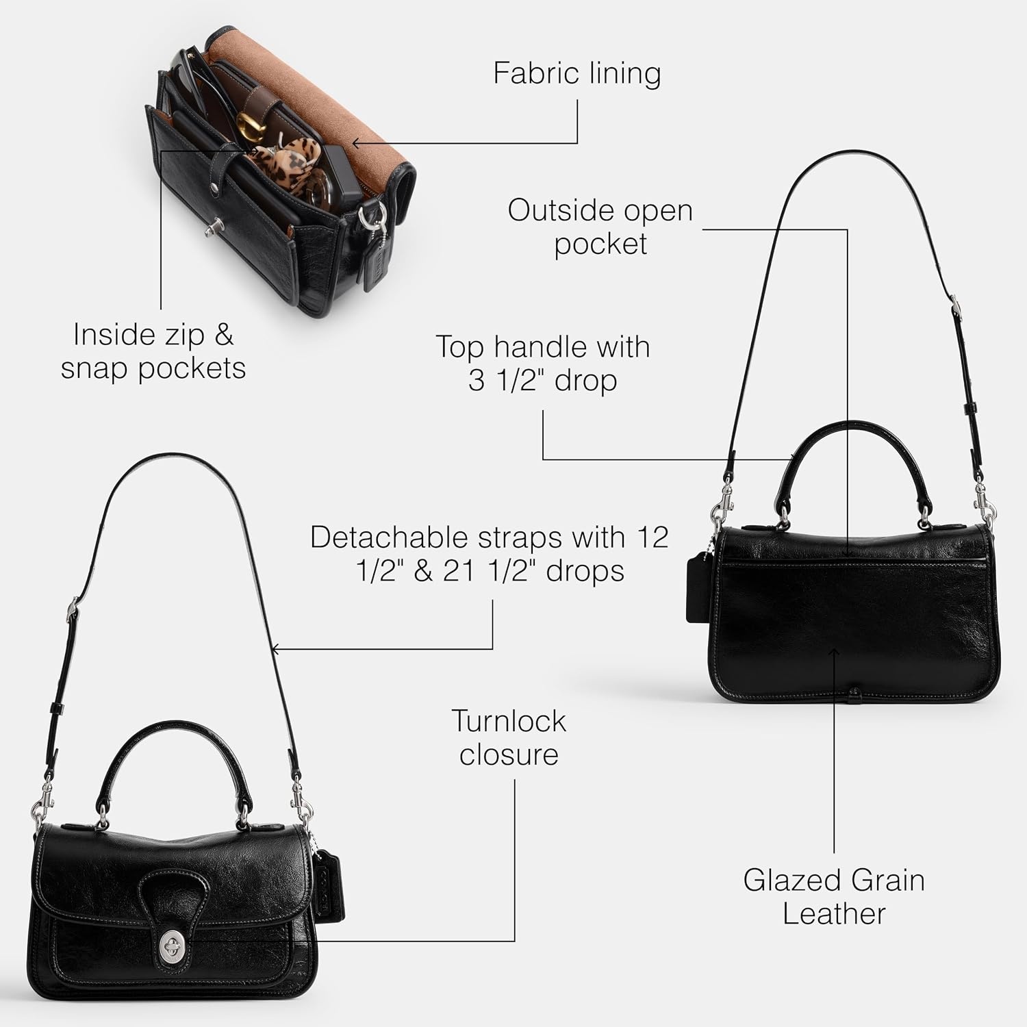 image:imageCoach Womens Glazed Grain Leather Metropolitan Bag 24SilverBlack