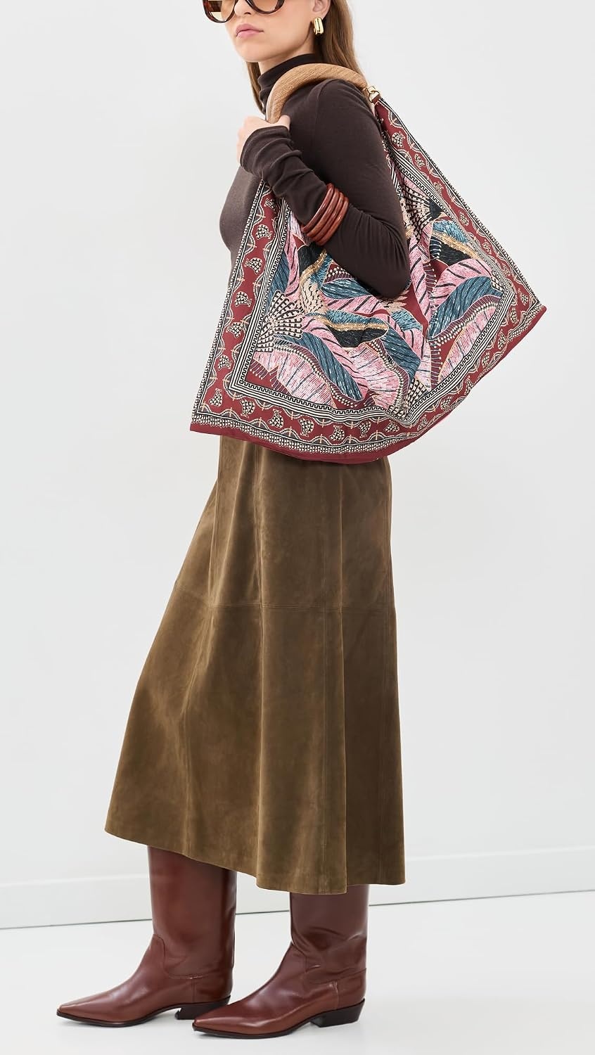 image:imageFARM Rio Womens Large Scarf Hobo BagBirds Refuge Dark Red