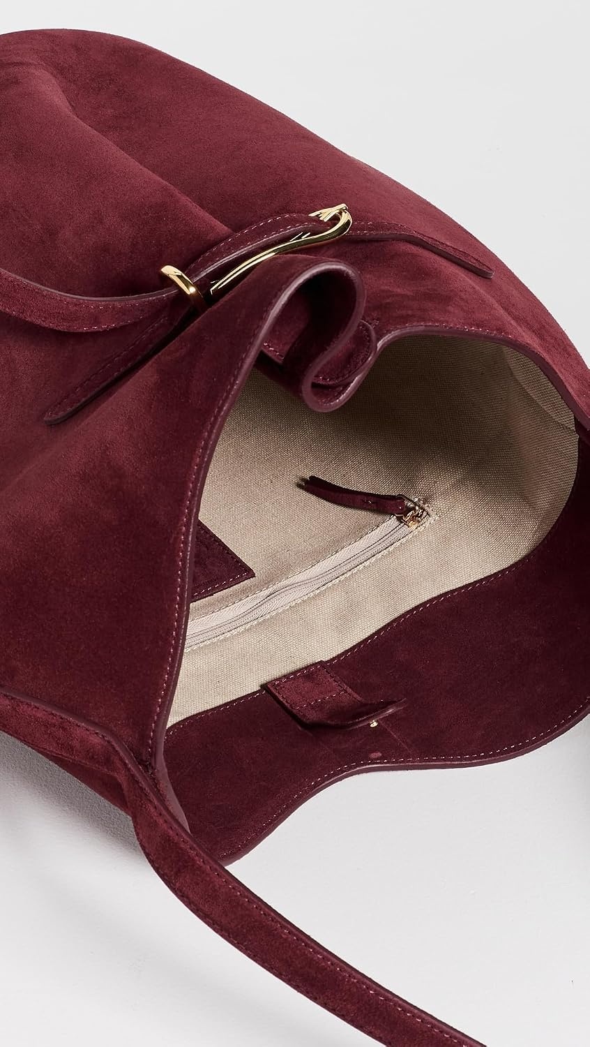 image:imageLiffner Womens Large Belted Bucket BagBurgundyGold Hardware
