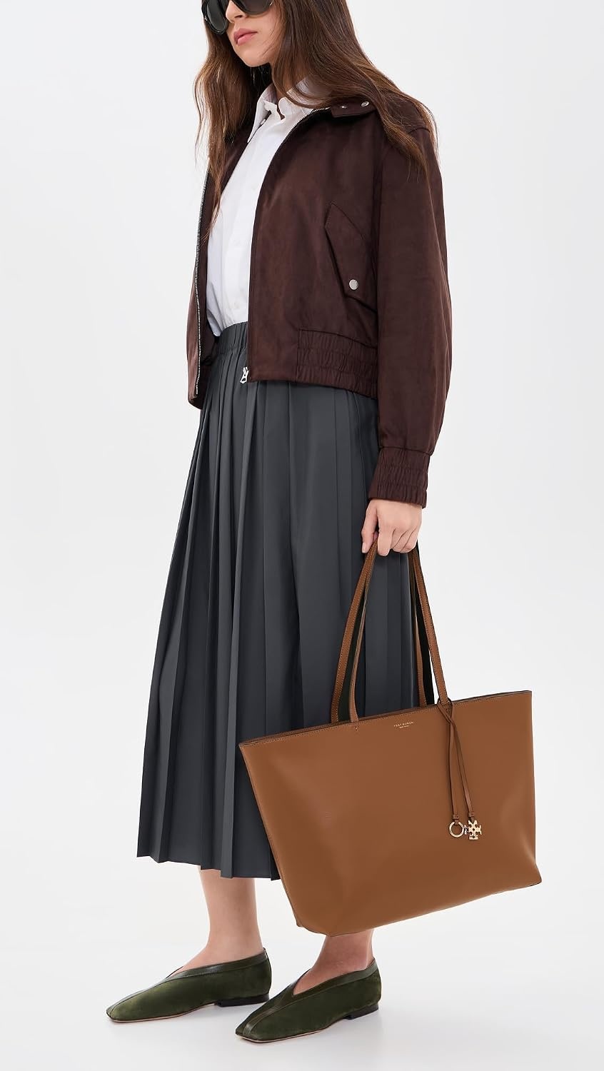 image:imageTory Burch Womens Top Zip Leather ToteMaple Syrup