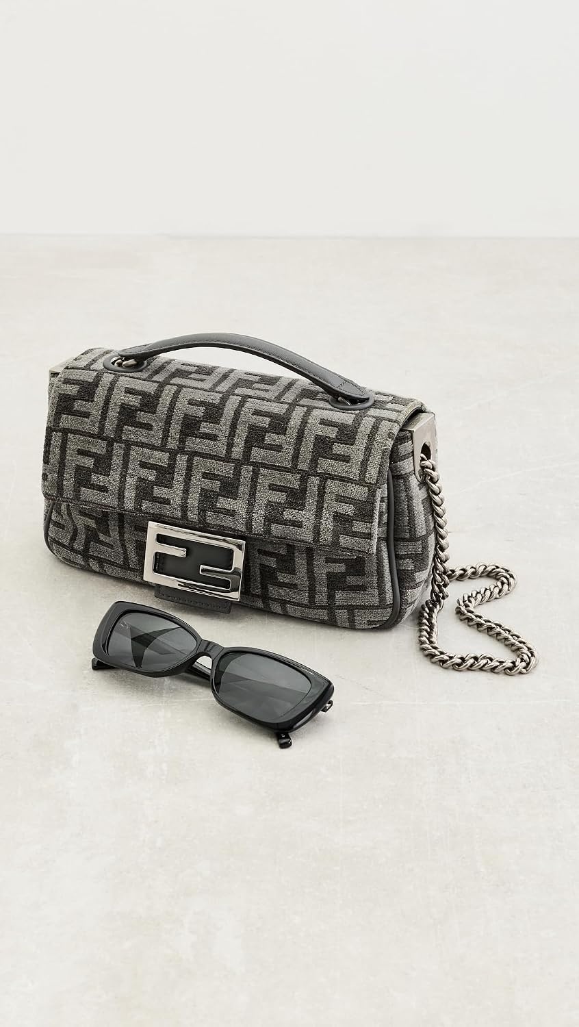image:imageWHAT GOES AROUND COMES AROUND Womens PreLoved Fendi Velour Baguette Chain Midi BagGrey