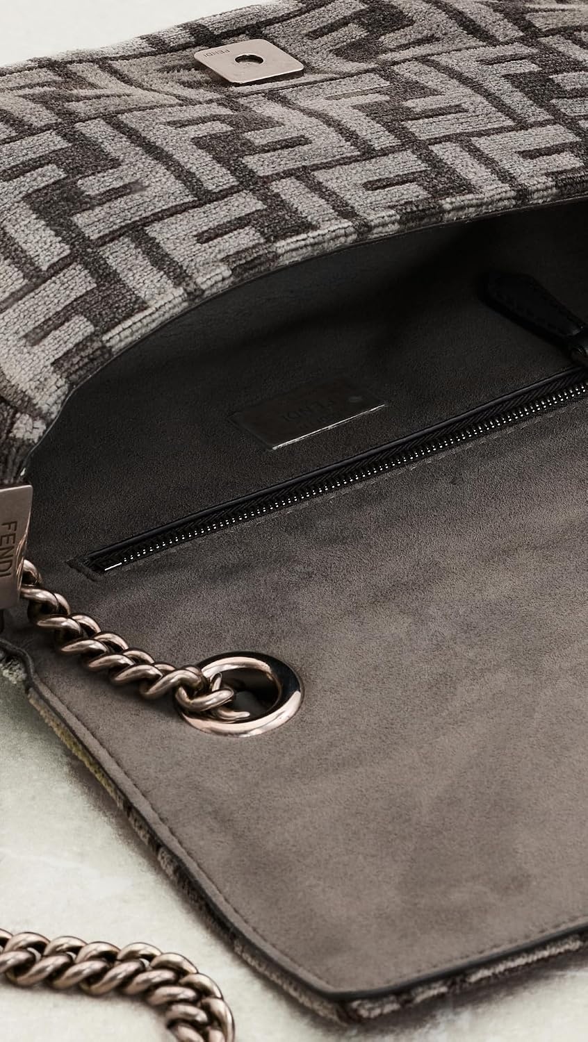 image:imageWHAT GOES AROUND COMES AROUND Womens PreLoved Fendi Velour Baguette Chain Midi BagGrey