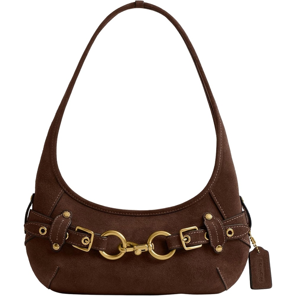 image:imageCoach Womens Belted Ergo Shoulder Bag 26Dark Chocolate Suede