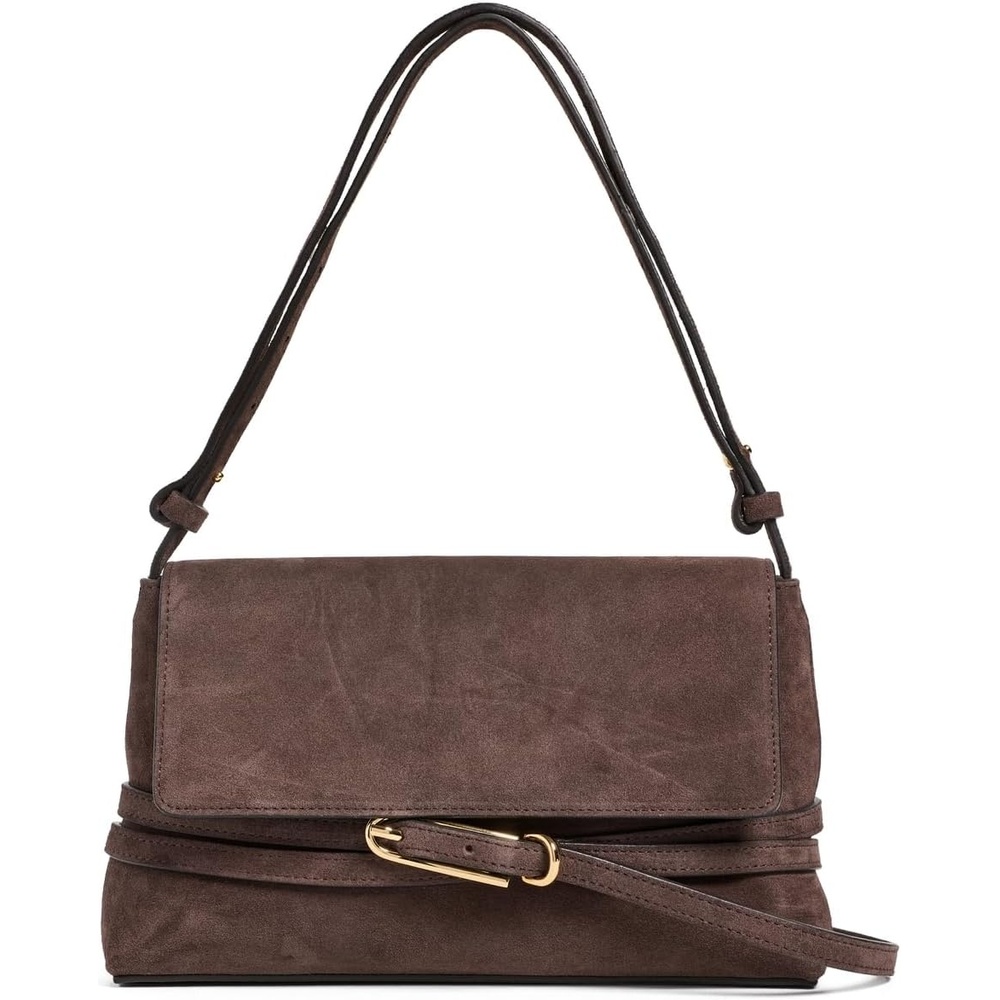 image:imageLiffner Womens Belted Shoulder BagDark BrownGold Hardware