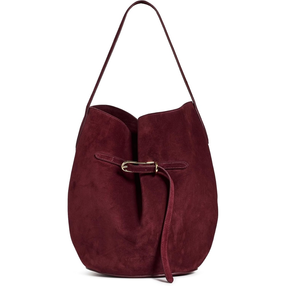 image:imageLiffner Womens Large Belted Bucket BagBurgundyGold Hardware