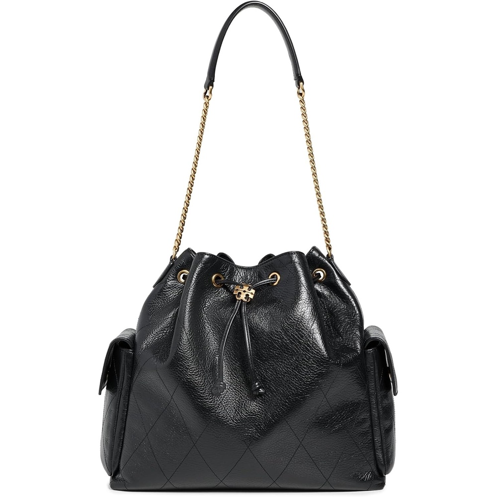 image:imageTory Burch Womens Charlie Quilted Large Drawstring Shoulder BagBlack