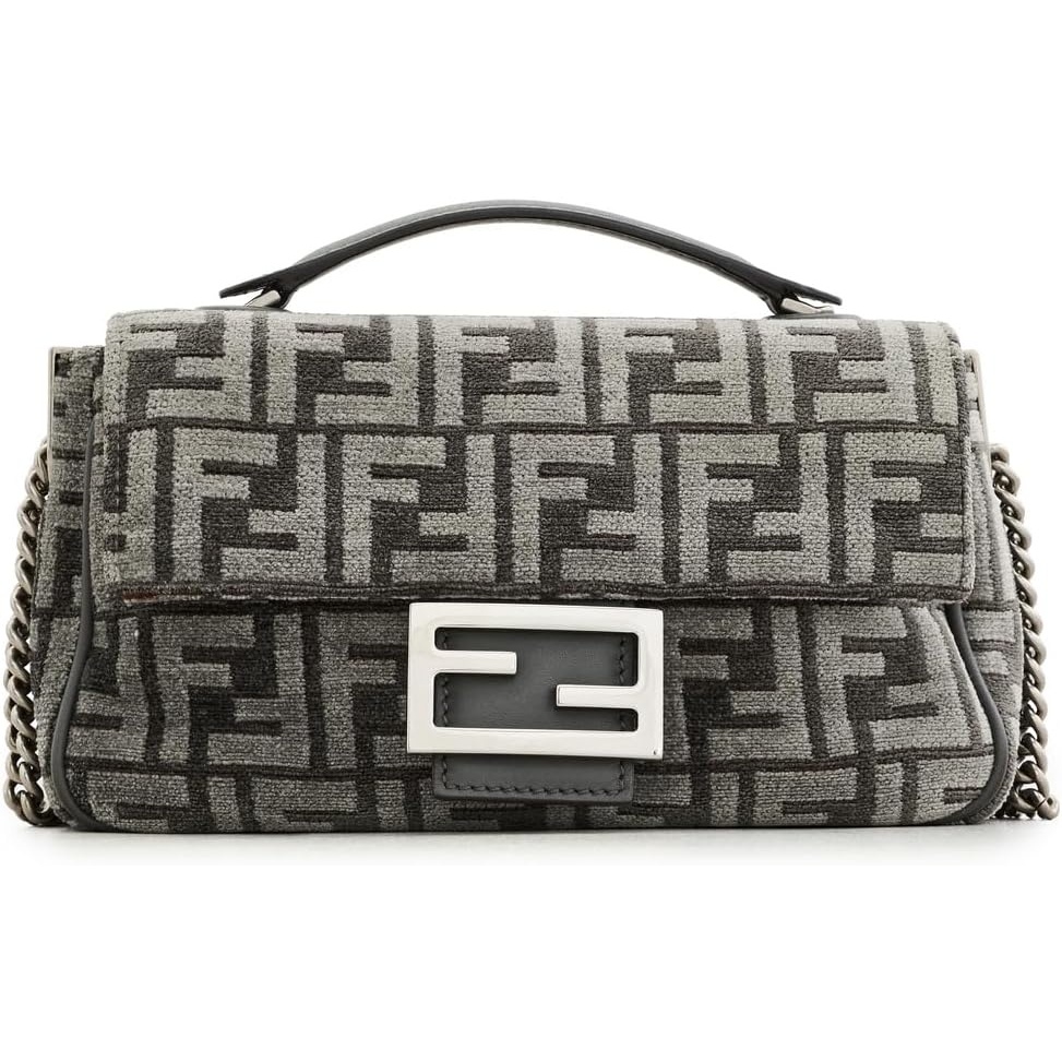 image:imageWHAT GOES AROUND COMES AROUND Womens PreLoved Fendi Velour Baguette Chain Midi BagGrey