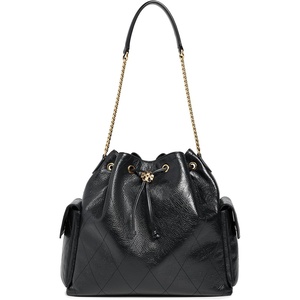 Tory Burch Women’s Charlie Quilted Large Drawstring Shoulder Bag(Black)